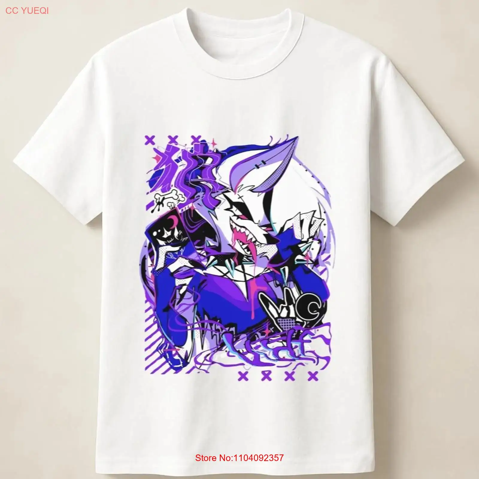 Vintage Fashion Jersey - T-shirt violet motif loup anime graffiti