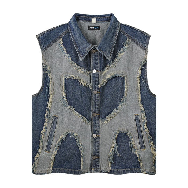 Patchwork Jean Jacket - Veste en jean sans manches à