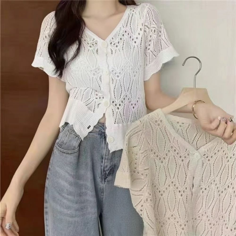 Crochet Top Boho - Chemisier en crochet à col en