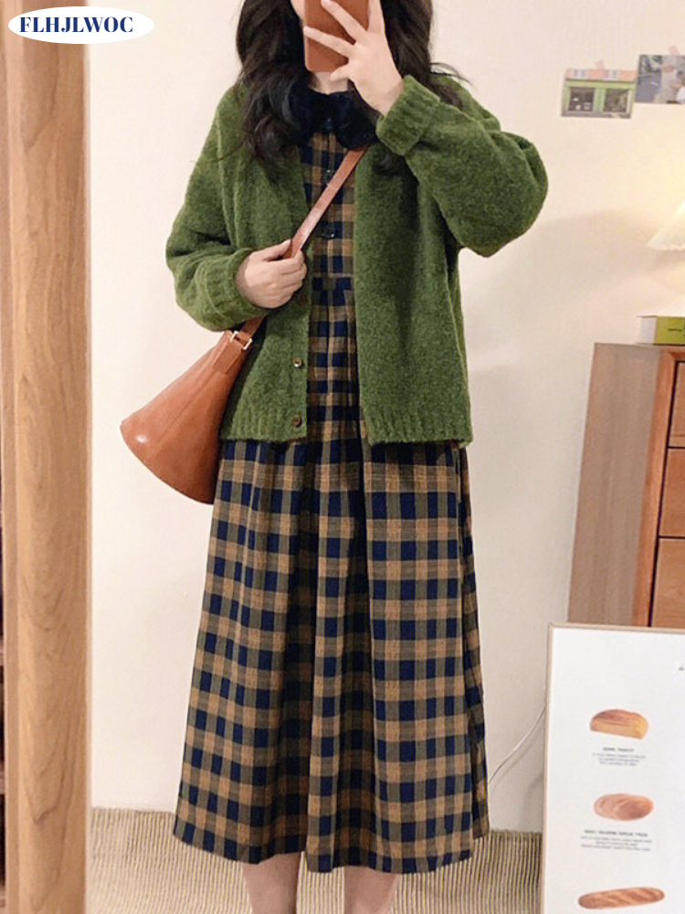 Vintage Fashion Korea - Robe Longue à Carreaux en Coton