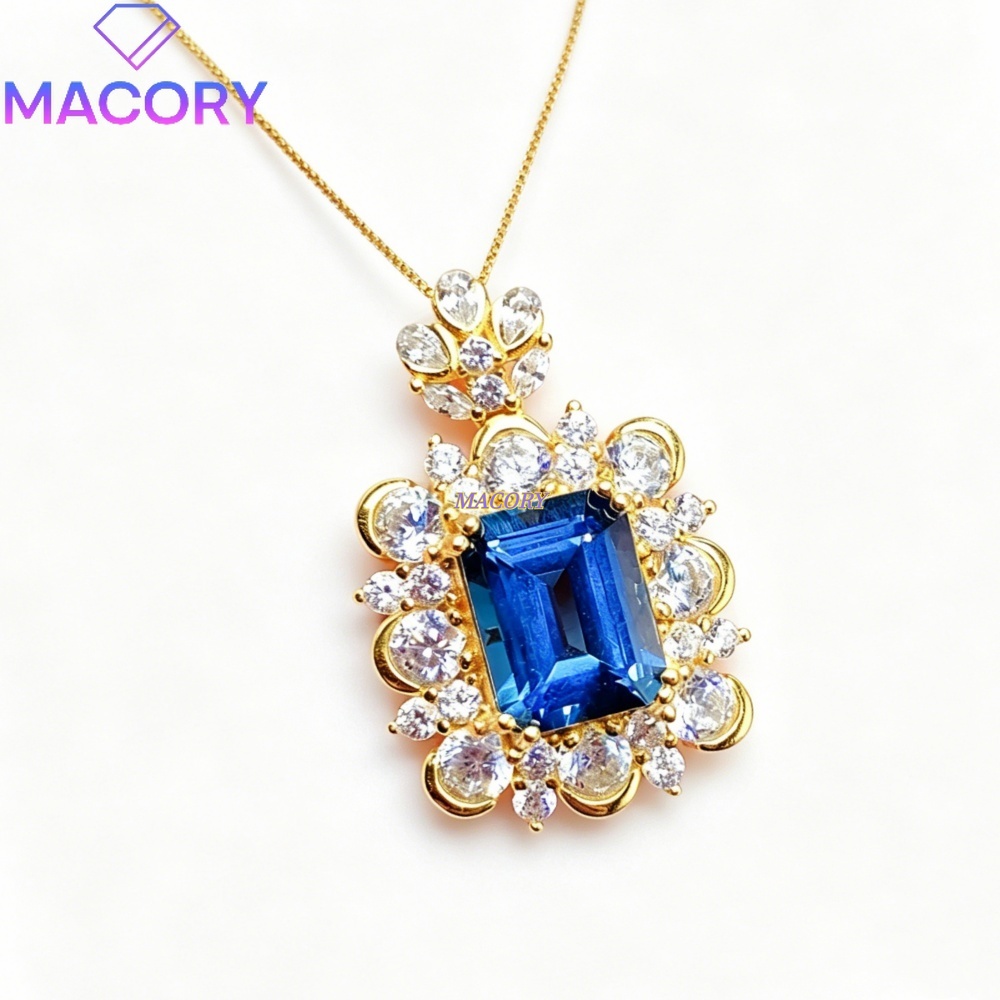 Vintage Fashion London - Collier pendentif en topaze bleue de