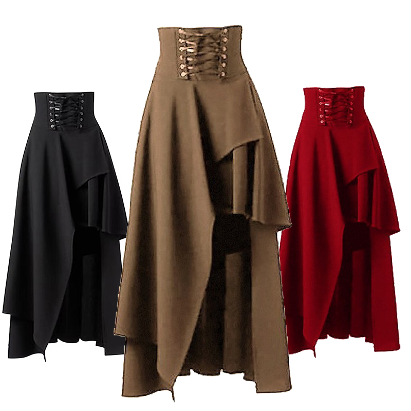 Vintage Fashion Korea - Jupe maxi irrégulière à lacets taille