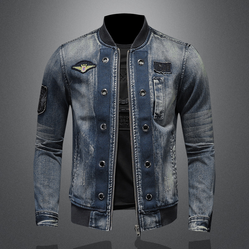 Patchwork Jean Jacket - Jean à col de Baseball personnalisé
