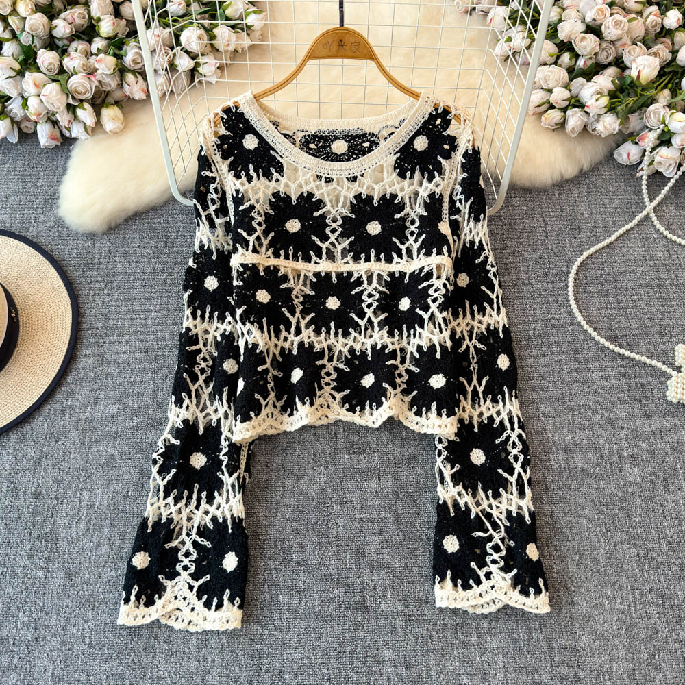 Crochet Top Boho - Haut en crochet floral pour femme,