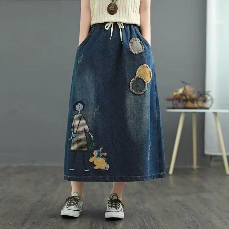 Denim Skirt Midi Vintage - Vêtements pour femmes grandes tailles, jupe
