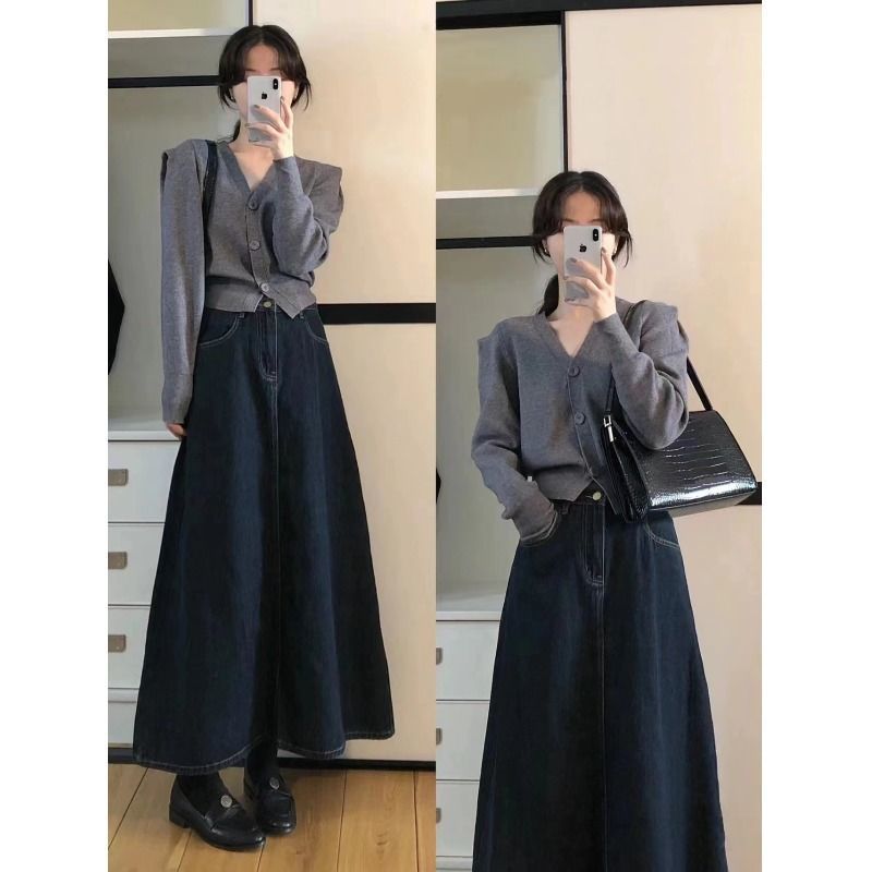 Denim Skirt Midi Vintage - Jupe mi-longue en jean Vintage pour