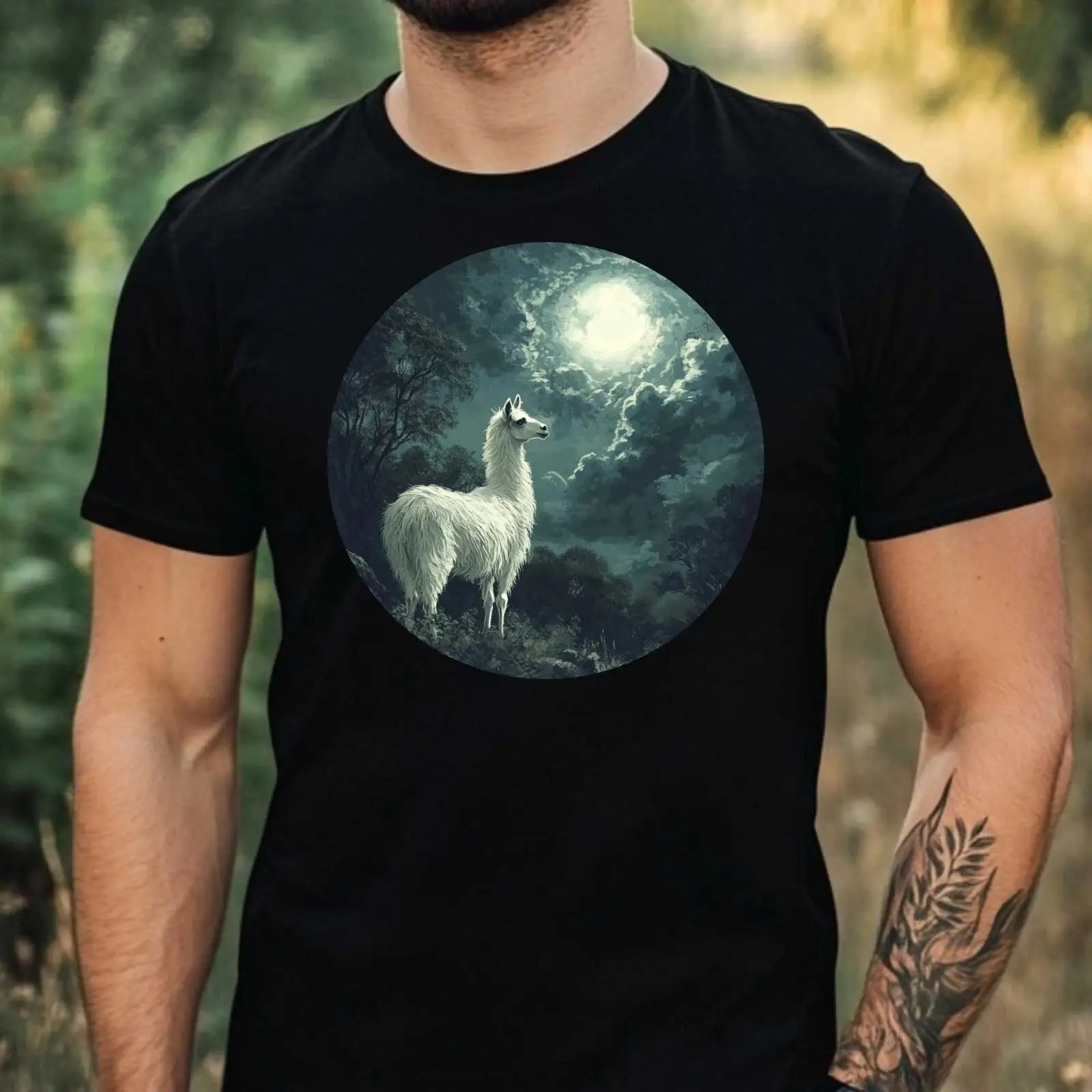 Vintage Fashion Herren - T-shirt homme en alpaga motif lune,