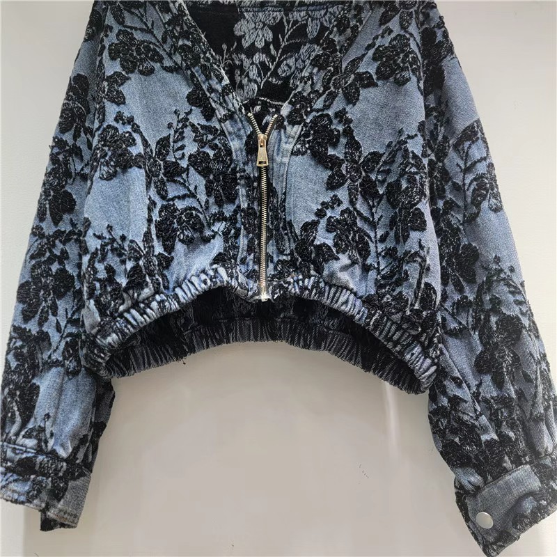 Veste Courte en Jean Jacquard  - Patchwork Jean Jacket avis et prix