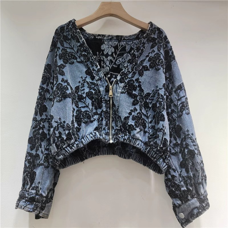 Veste Courte en Jean Jacquard  - Patchwork Jean Jacket avis et prix