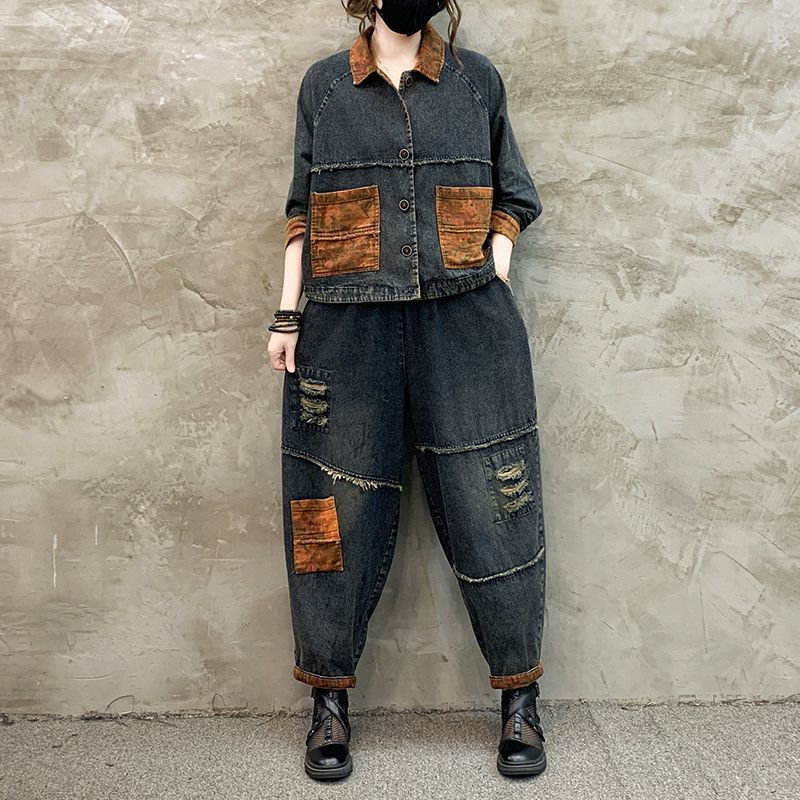 Ensemble Cowboy Rétro Femme Au - Patchwork Jean Jacket avis et prix